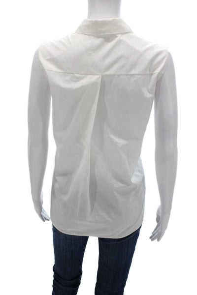 Akris Punto Women Sleeveless Collared Button-Up Blouse White PolyCotton Size 8