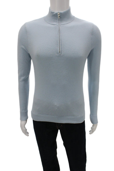 Ralph Lauren Golf Mens Light Blue 100% Cashmere Mock Neck Zip Pullover Size L