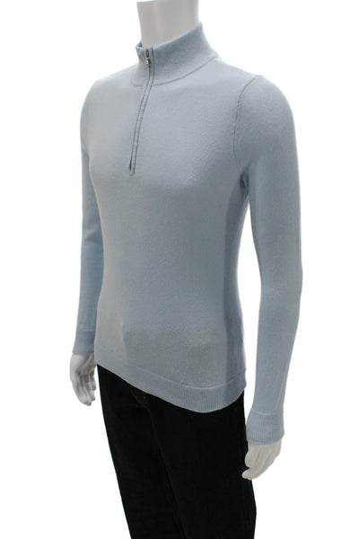 Ralph Lauren Golf Mens Light Blue 100% Cashmere Mock Neck Zip Pullover Size L