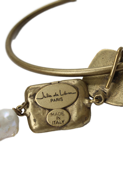 Julie de Libran Womens Brass Baroque Pearl + Paste Glass Bangle Bracelet