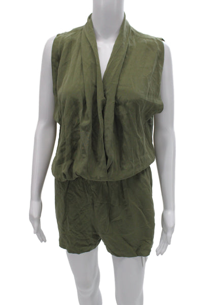 Anine Bing Women Green Silk V-Neck Sleeveless Jumpsuit Solid Size S