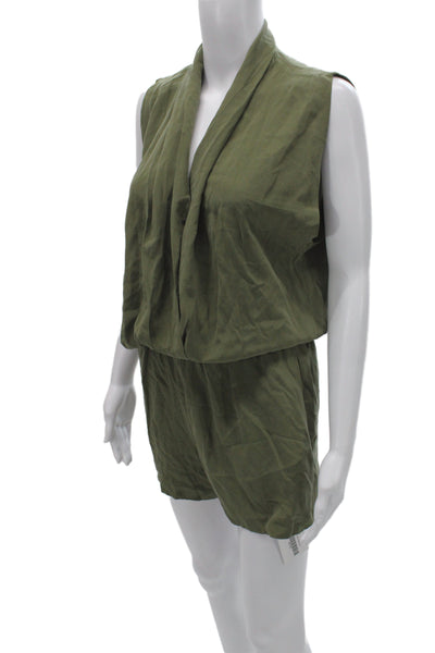 Anine Bing Women Green Silk V-Neck Sleeveless Jumpsuit Solid Size S
