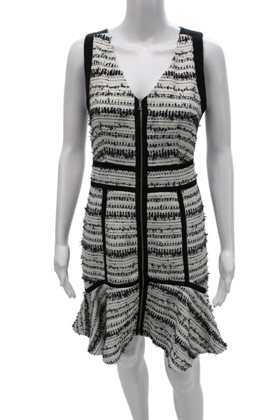 Rebecca Taylor Women Fit and Flare Tank Dress Black Striped V-Neck Size 6