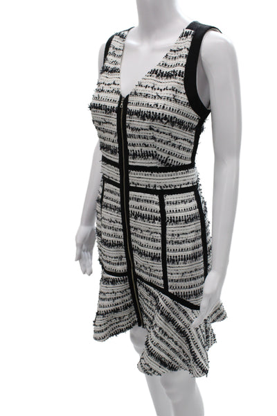 Rebecca Taylor Women Fit and Flare Tank Dress Black Striped V-Neck Size 6
