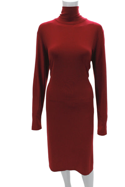 Norma Kamali Womens Red Sheath Midi Turtleneck Long Sleeve Dress Size XL