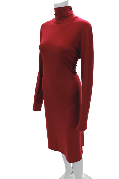 Norma Kamali Womens Red Sheath Midi Turtleneck Long Sleeve Dress Size XL