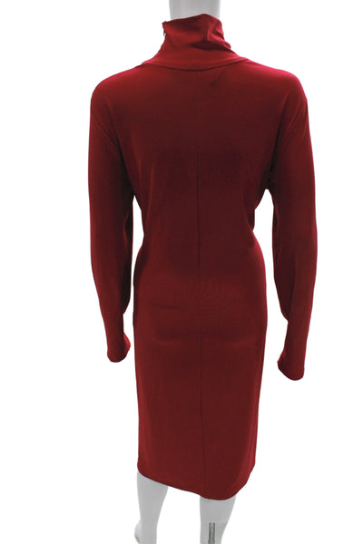 Norma Kamali Womens Red Sheath Midi Turtleneck Long Sleeve Dress Size XL