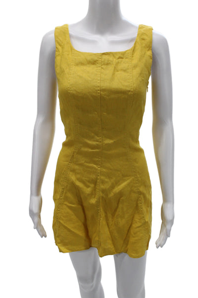 Reformation Women Romper Yellow Linen Square Neck Sleeveless Short Size 0