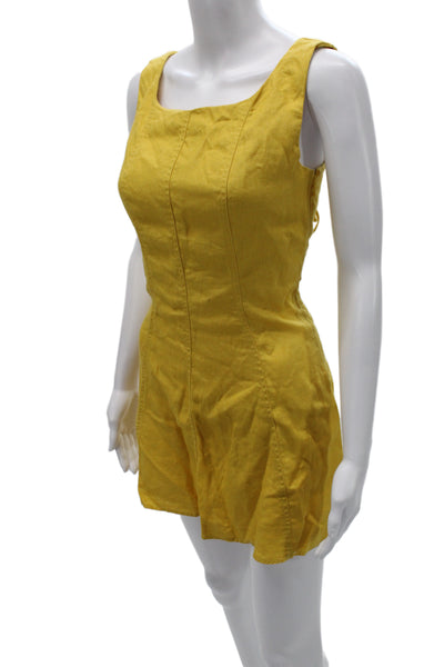 Reformation Women Romper Yellow Linen Square Neck Sleeveless Short Size 0