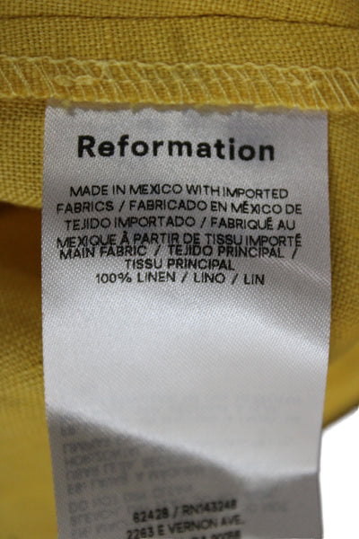 Reformation Women Romper Yellow Linen Square Neck Sleeveless Short Size 0