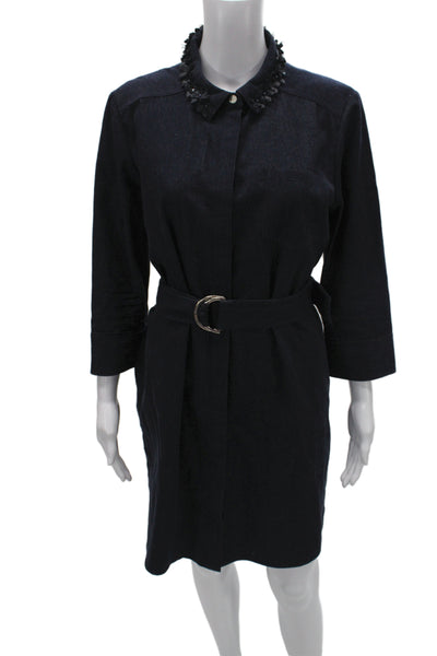 Ted Baker London Womens Dark Blue Cotton Shirt Dress 3/4 Sleeve Size 4