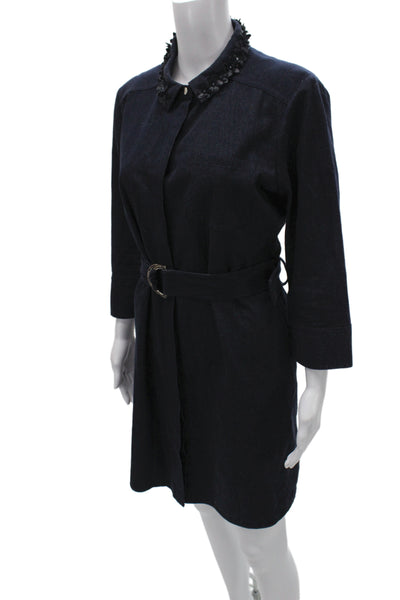 Ted Baker London Womens Dark Blue Cotton Shirt Dress 3/4 Sleeve Size 4