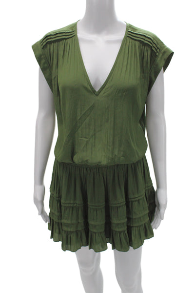 Ramy Brook Womens Blouson V-Neck Boho Knee Length Green Cotton Dress Size S