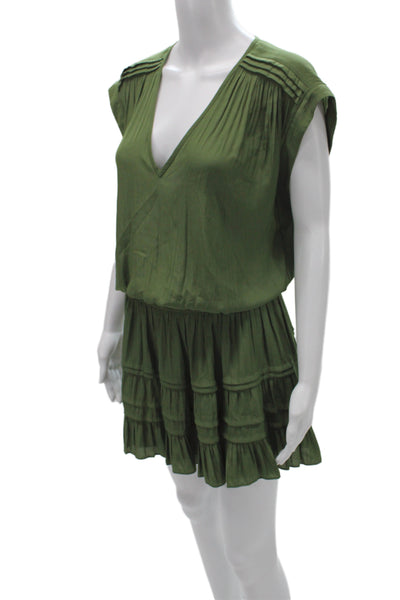 Ramy Brook Womens Blouson V-Neck Boho Knee Length Green Cotton Dress Size S