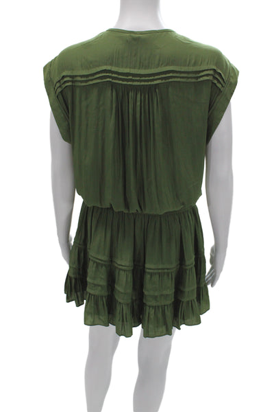 Ramy Brook Womens Blouson V-Neck Boho Knee Length Green Cotton Dress Size S
