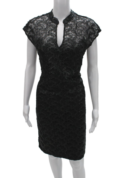 Josie Natori Womens Sheath Bodycon Black Knee Length Short Sleeve Dress Size 8