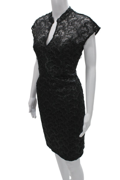Josie Natori Womens Sheath Bodycon Black Knee Length Short Sleeve Dress Size 8