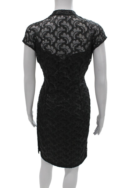 Josie Natori Womens Sheath Bodycon Black Knee Length Short Sleeve Dress Size 8