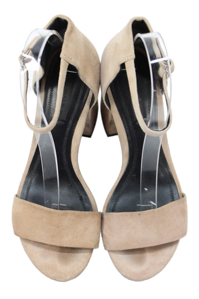 Alexander Wang Womens Suede Ankle Strap Sandal Heels Beige Size 36.5 6.5