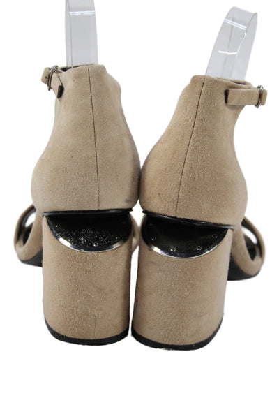 Alexander Wang Womens Suede Ankle Strap Sandal Heels Beige Size 36.5 6.5