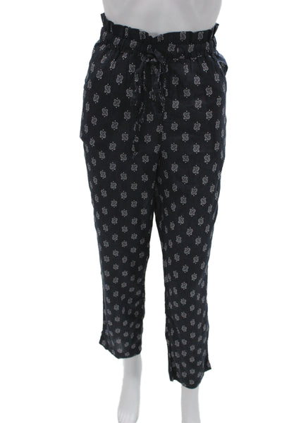 Xirena Womens Paperbag Ankle Pants Dark Blue Paisley Cotton Drawstring Size XS