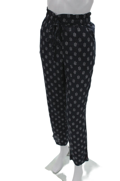 Xirena Womens Paperbag Ankle Pants Dark Blue Paisley Cotton Drawstring Size XS