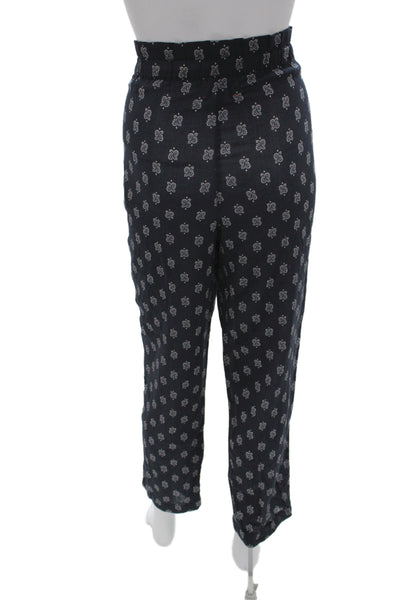 Xirena Womens Paperbag Ankle Pants Dark Blue Paisley Cotton Drawstring Size XS