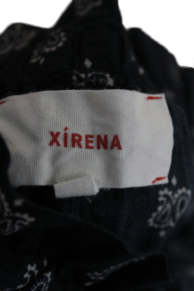 Xirena Womens Paperbag Ankle Pants Dark Blue Paisley Cotton Drawstring Size XS