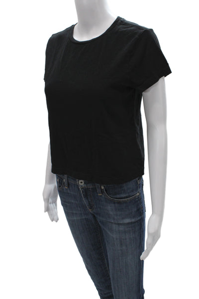 Agolde Women Cropped Black Organic Cotton Crew Tee 90s Size S