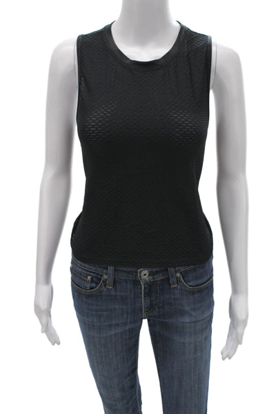 Koral Womens Basic Sleeveless Tank Black Geometric Crew Neck Button Size S