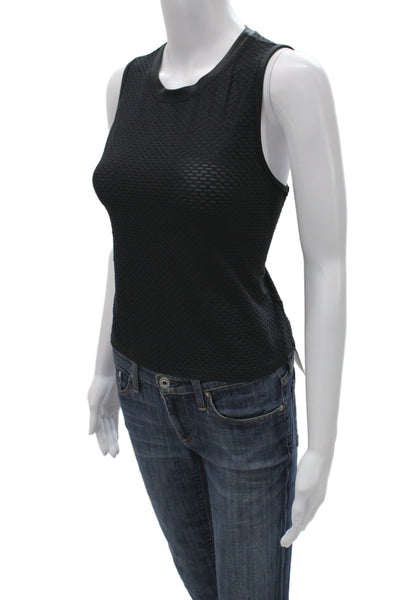Koral Womens Basic Sleeveless Tank Black Geometric Crew Neck Button Size S