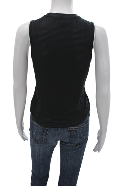 Koral Womens Basic Sleeveless Tank Black Geometric Crew Neck Button Size S