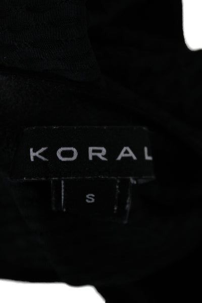 Koral Womens Basic Sleeveless Tank Black Geometric Crew Neck Button Size S