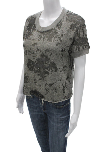 IRO Jeans Women Cropped Gray Crew Neck T-Shirt Grunge Size XS