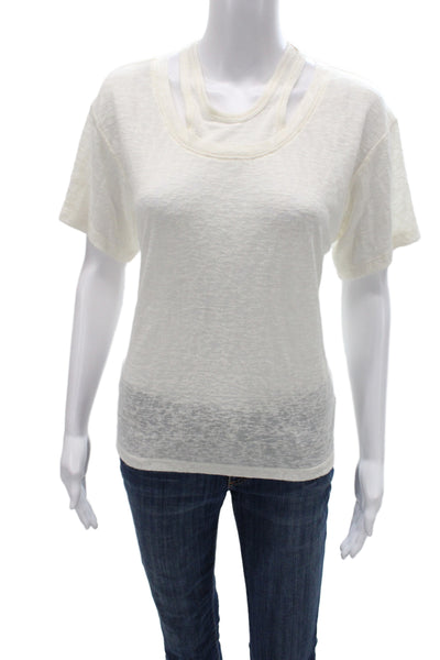 LNA Womens Basic White Organic Cotton Crew Neck Short Sleeve T-Shirt Size S