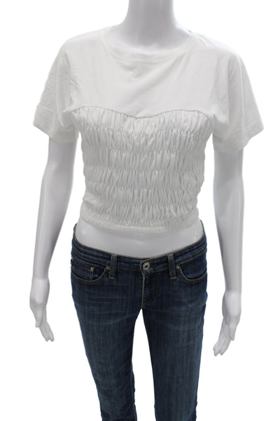 Intermix Womens Cropped T-Shirt White Crew Neck Short Sleeve Cotton Size S