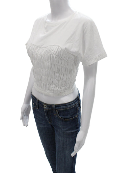 Intermix Womens Cropped T-Shirt White Crew Neck Short Sleeve Cotton Size S