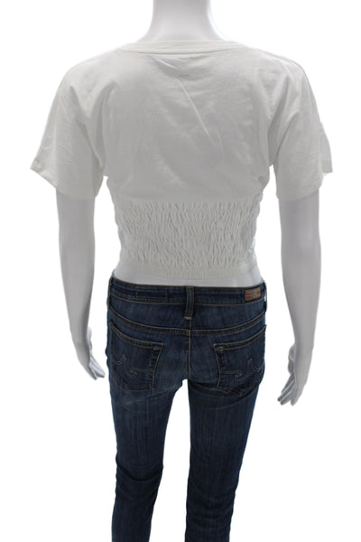 Intermix Womens Cropped T-Shirt White Crew Neck Short Sleeve Cotton Size S