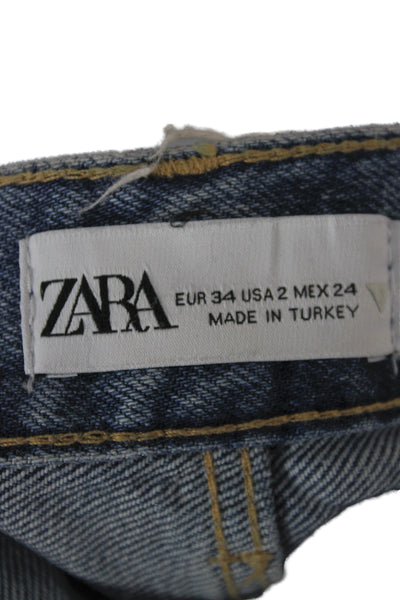 Zara Unisex Cropped Wide Leg Jeans Blue Denim High Rise Size 2
