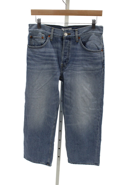 Re/Done Unisex Cropped Straight Light Blue Jeans High Rise Size 25