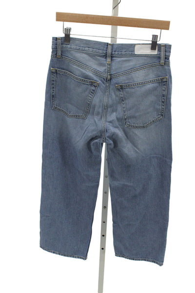 Re/Done Unisex Cropped Straight Light Blue Jeans High Rise Size 25