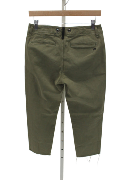 Rag & Bone Unisex Cropped Ankle Chino Pants Army Green Cotton Button Size 25