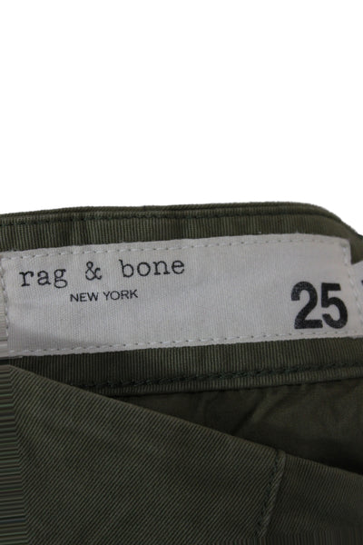 Rag & Bone Unisex Cropped Ankle Chino Pants Army Green Cotton Button Size 25