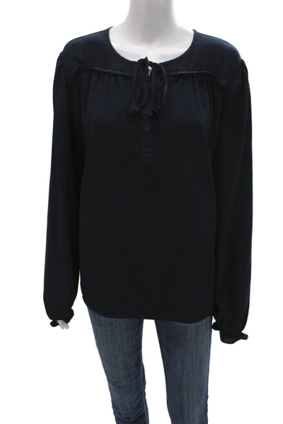 Joie Womens Classic Dark Blue Round Neck Long Sleeve Button Blouse Size XL