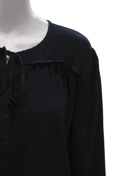 Joie Womens Classic Dark Blue Round Neck Long Sleeve Button Blouse Size XL