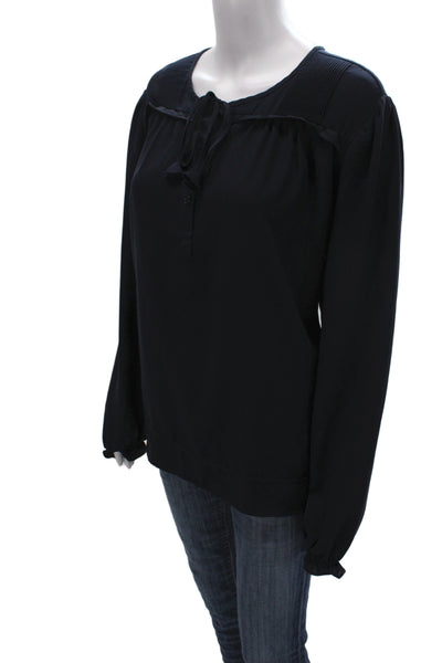 Joie Womens Classic Dark Blue Round Neck Long Sleeve Button Blouse Size XL