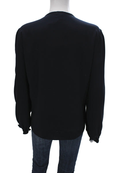 Joie Womens Classic Dark Blue Round Neck Long Sleeve Button Blouse Size XL