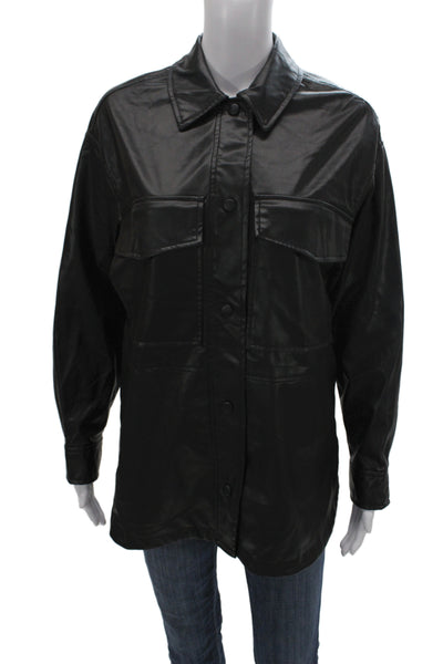 Zara Unisex Military Jacket Black 100% Polyester Collared Button Biker Size XS