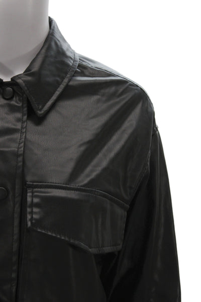 Zara Unisex Military Jacket Black 100% Polyester Collared Button Biker Size XS