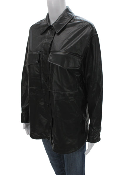 Zara Unisex Military Jacket Black 100% Polyester Collared Button Biker Size XS
